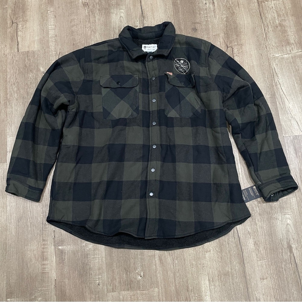 NEW Matix Mens 4XL Green Black Buffalo Plaid Sherpa Lined Flannel Shirt Jacket